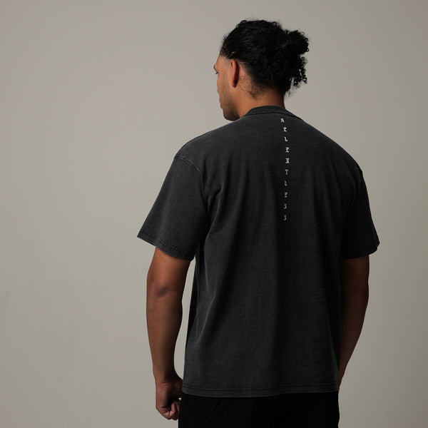 1124 - "RELENTLESS" OVERSIZED TEE | FADED BLACK