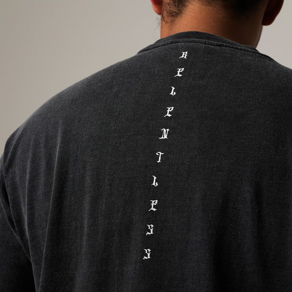 1124 - "RELENTLESS" OVERSIZED TEE | FADED BLACK